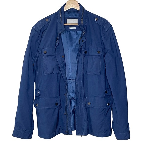 Zara Man Other - Zara Man Blue Field Jacket Mens XL Utility Military Mock Neck Zip Front Jacket